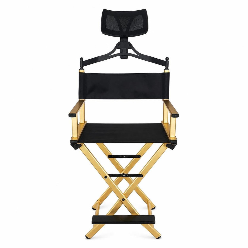 Aluminum Folding Director Chair with Headrest, Adjustable Height, Side Tray and Phone Holder Y985