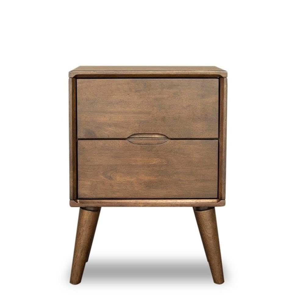 Walnut Brown 2 Drawer Solid Wood Nightstand Y56023