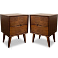 Walnut Brown 2 Drawer Solid Wood Nightstand Y56023