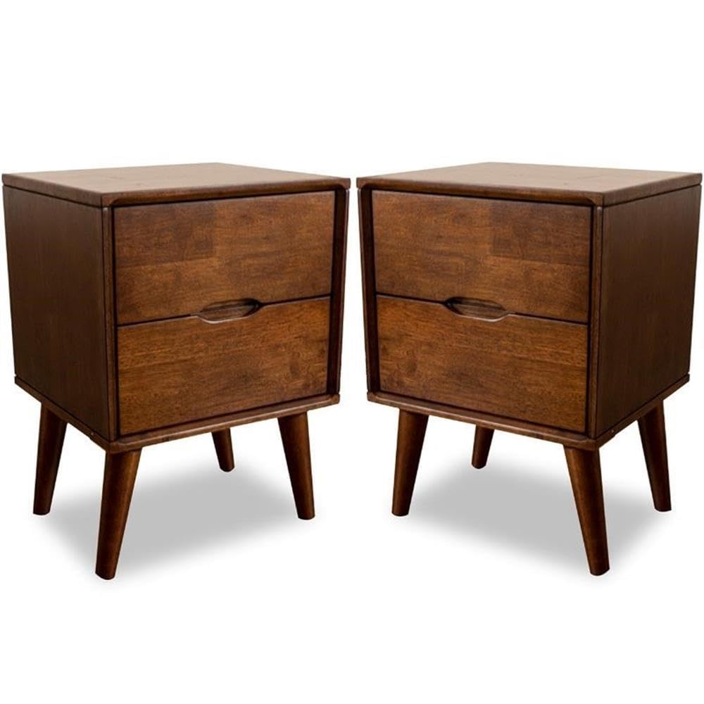 Walnut Brown 2 Drawer Solid Wood Nightstand Y56023