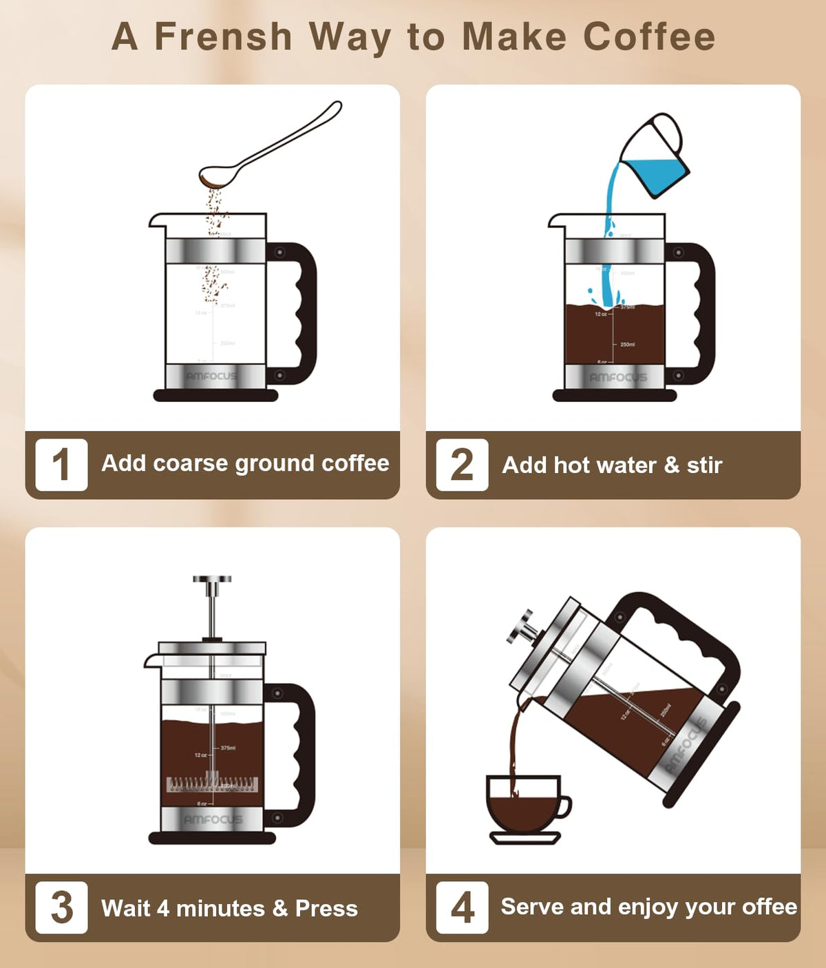 French Press Coffee Maker 21 oz Borosilicate Glass Z341445