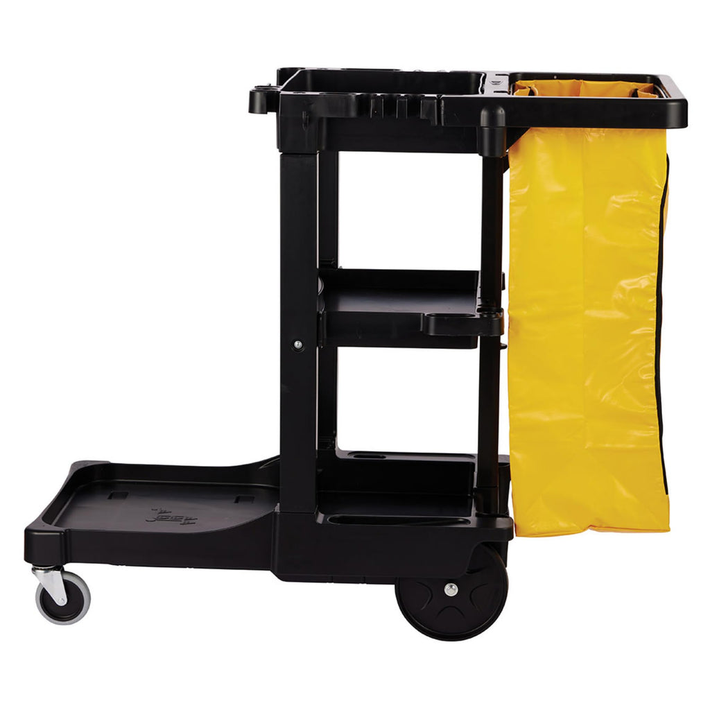 3-Shelf Wheeled Cleaning Cart with Yellow Vinyl Bag E510