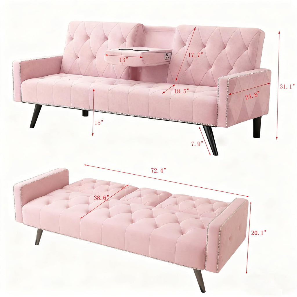 Pink Velvet Futon Sofa Bed B195027