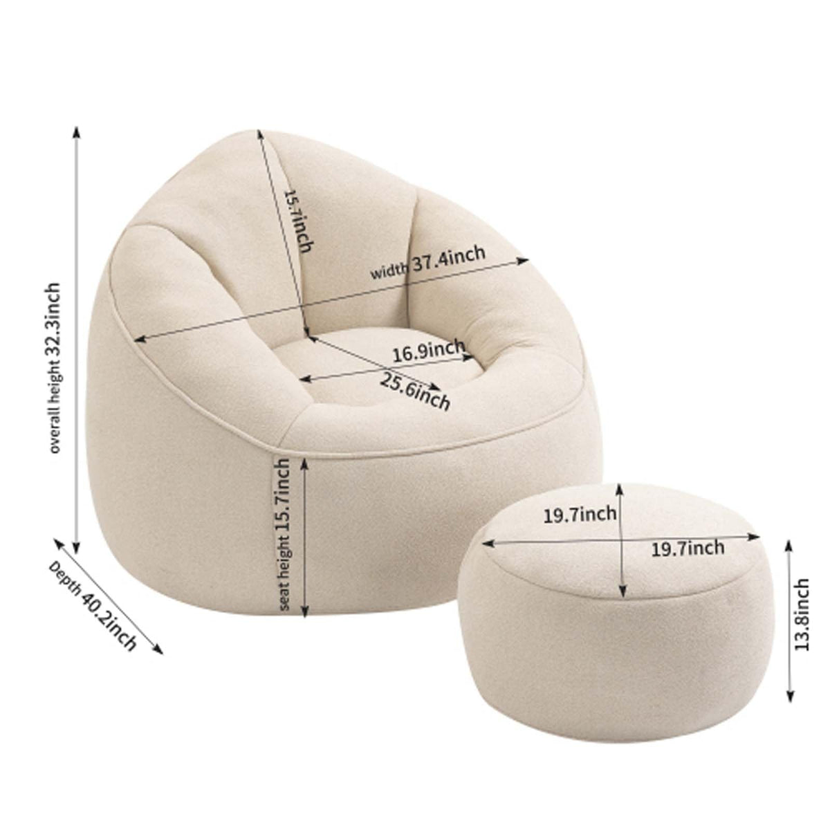 Microfiber Memory Foam Bean Bag Chair with Ottoman K451940