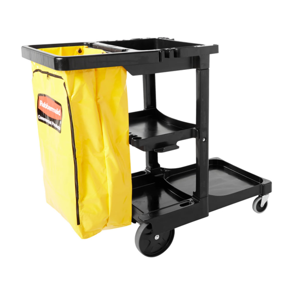 3-Shelf Wheeled Cleaning Cart with Yellow Vinyl Bag E510