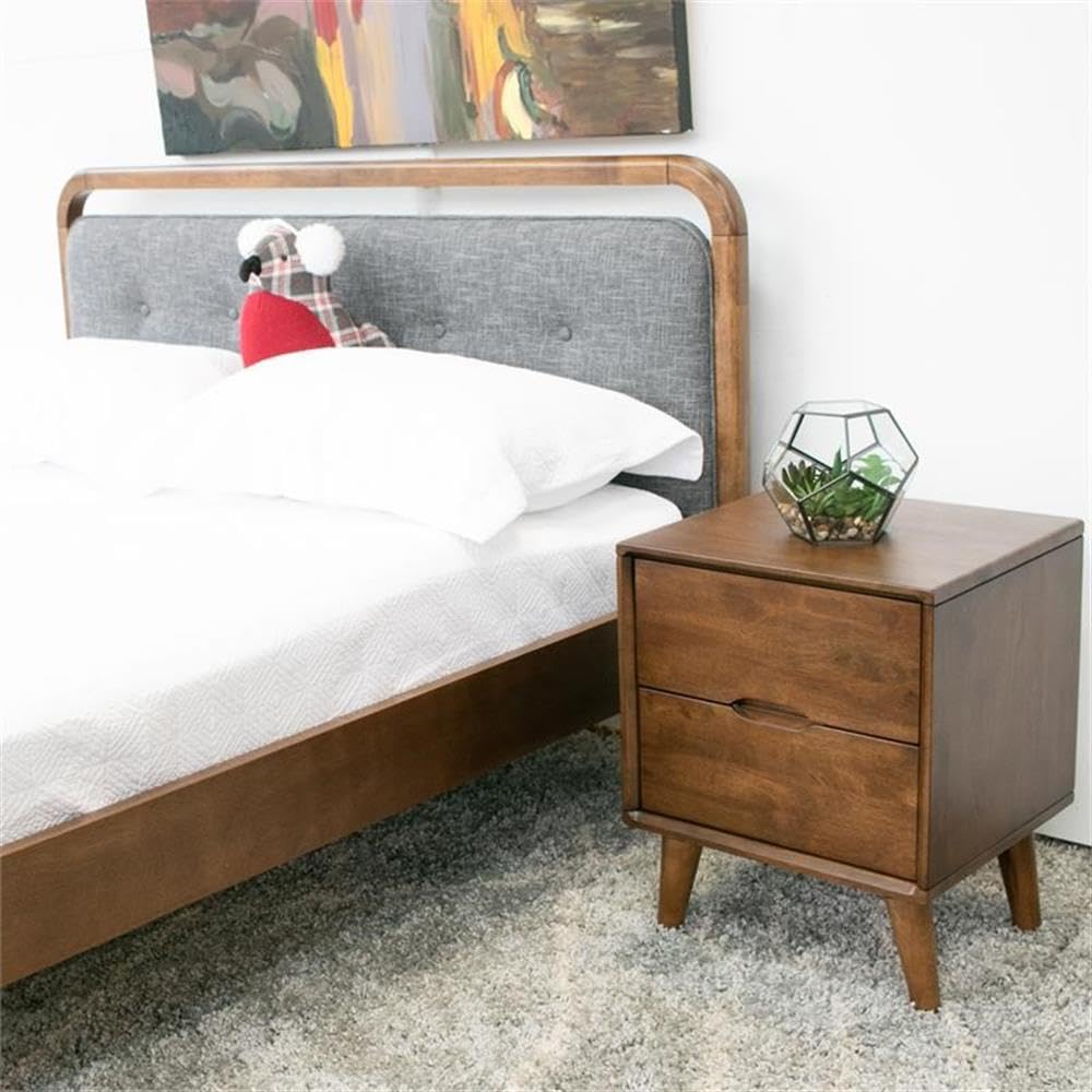 Walnut Brown 2 Drawer Solid Wood Nightstand Y56023
