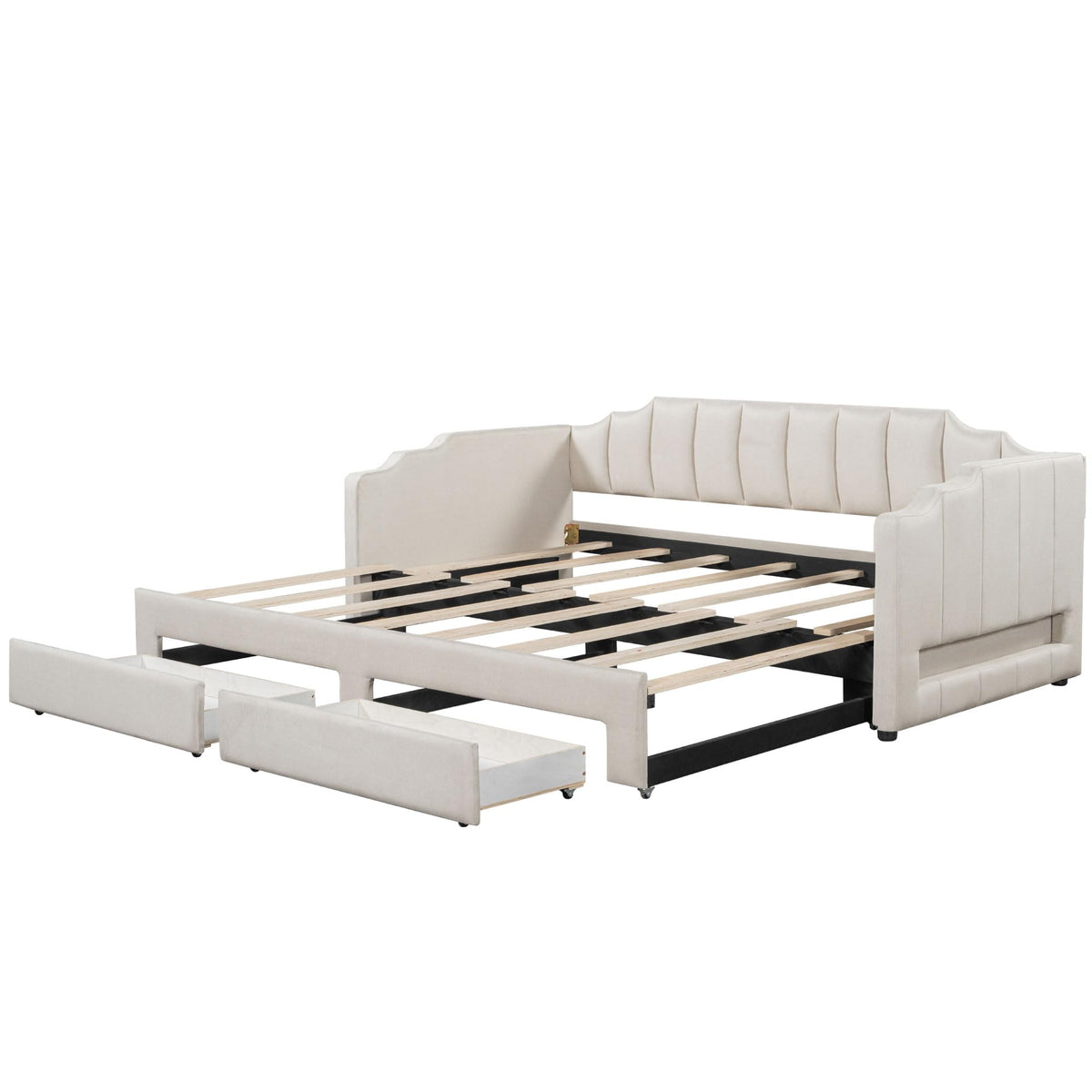 Linen Upholstered Daybed with Trundle and 2 Storage Drawers J88594