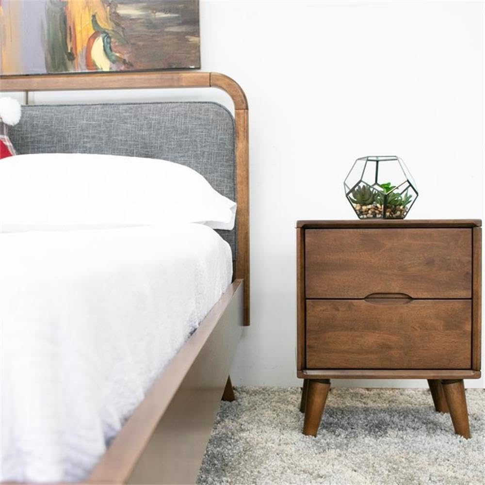 Walnut Brown 2 Drawer Solid Wood Nightstand Y56023