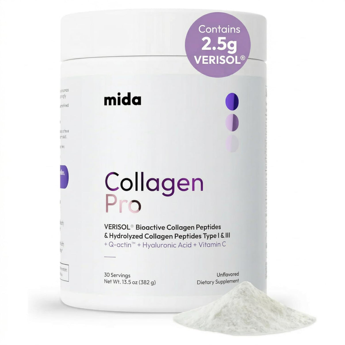 Hydrolyzed Collagen Peptides Type I & III with Vitamin C, Hyaluronic Acid, Biotin, Unflavored Powder, 30 Servings P3598