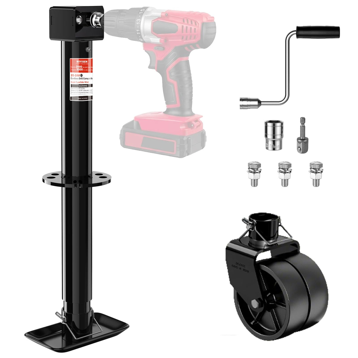 A-Frame Trailer Jack 2-in-1 5000lbs Foot Plate & 2000lbs Dual-Wheel A39310