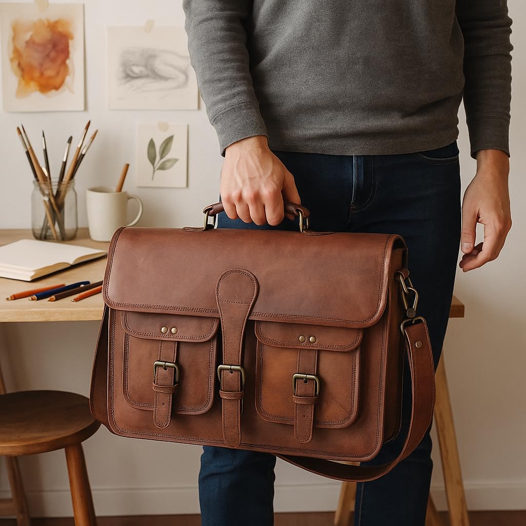 18 inch Leather Messenger Bag Q768567