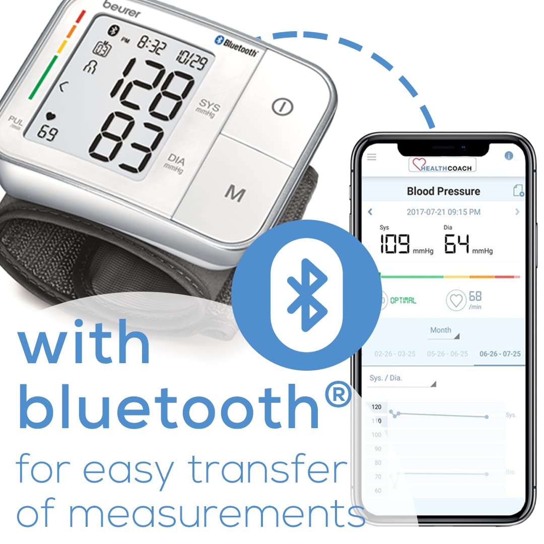 Bluetooth Automatic Wrist Blood Pressure Monitor with Large LCD Display A959003