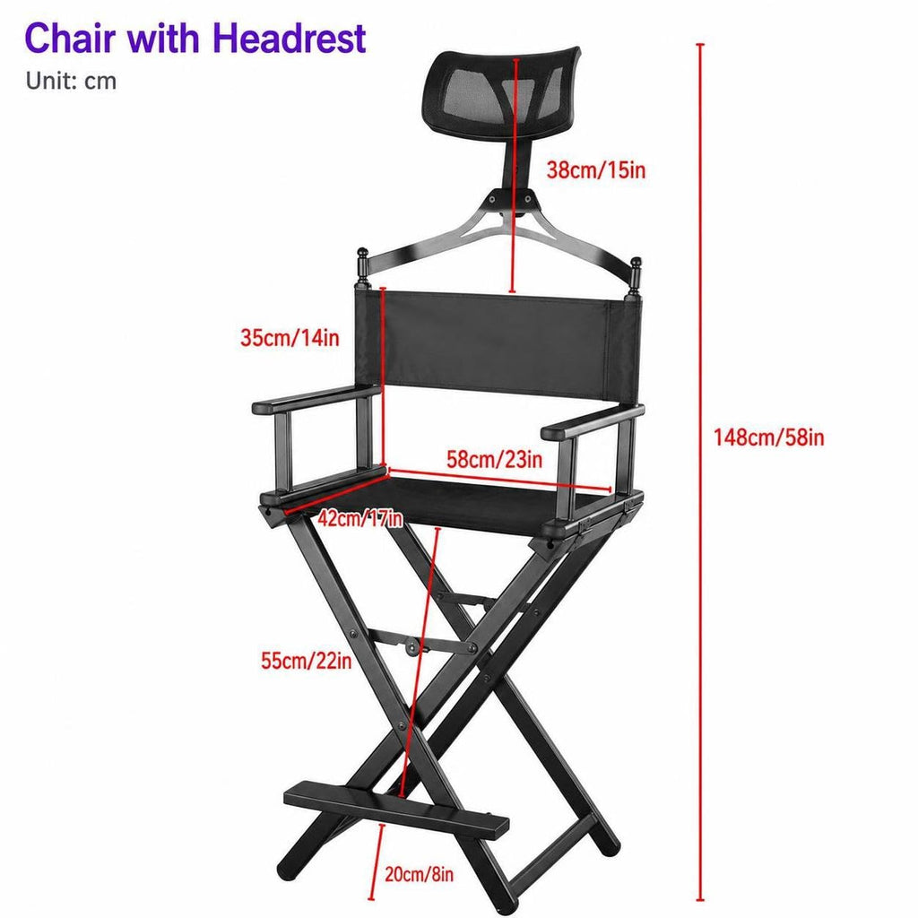 Aluminum Folding Director Chair with Headrest, Adjustable Height, Side Tray and Phone Holder Y985