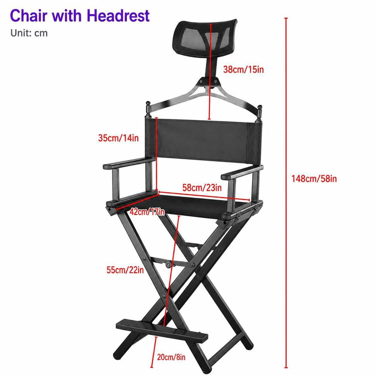 Aluminum Folding Director Chair with Headrest, Adjustable Height, Side Tray and Phone Holder Y985
