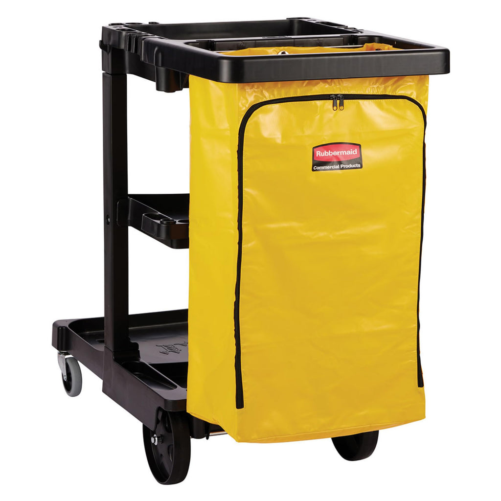 3-Shelf Wheeled Cleaning Cart with Yellow Vinyl Bag E510