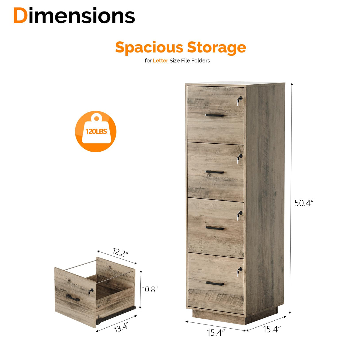 4 Drawer Wood File Cabinet with Lock R39274