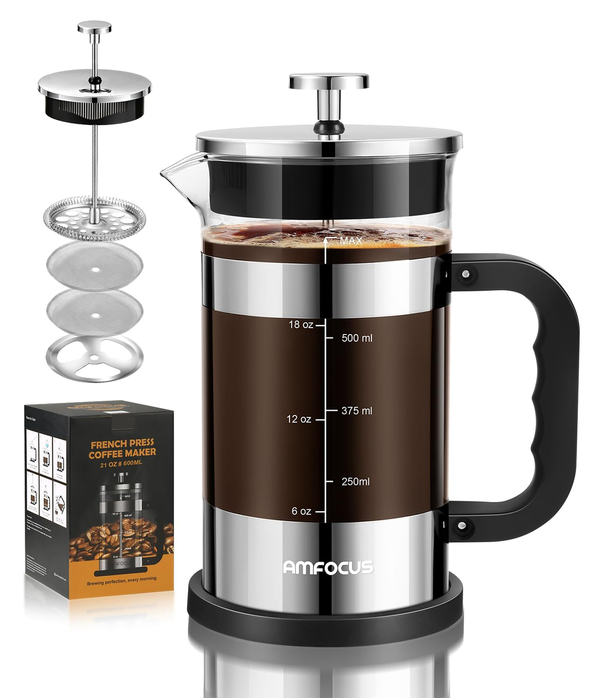 French Press Coffee Maker 21 oz Borosilicate Glass Z341445