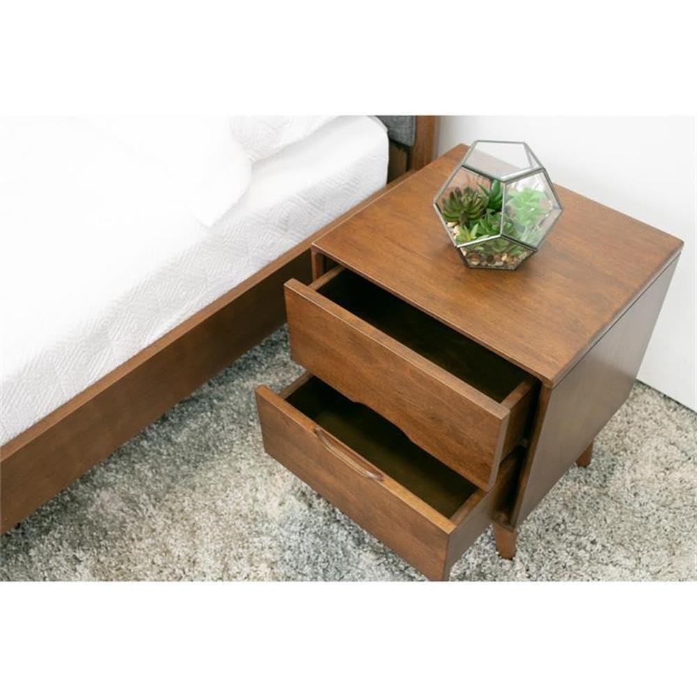 Walnut Brown 2 Drawer Solid Wood Nightstand Y56023