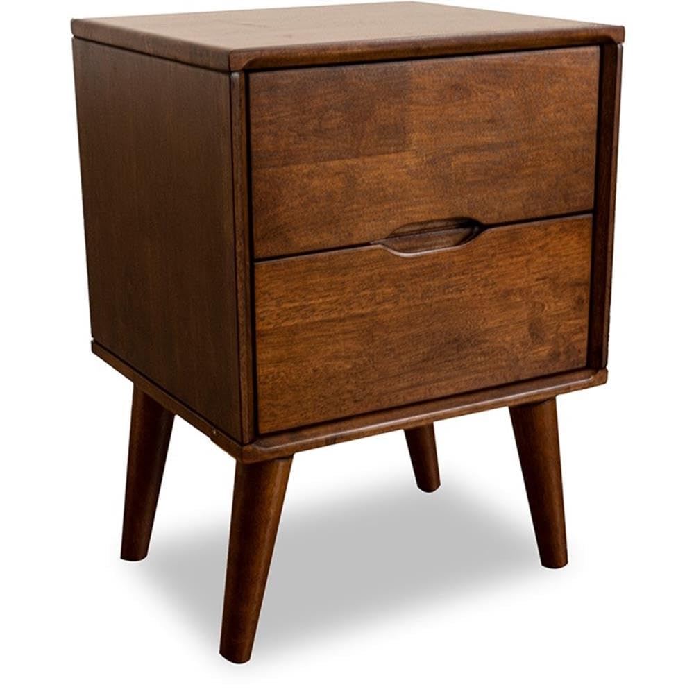 Walnut Brown 2 Drawer Solid Wood Nightstand Y56023
