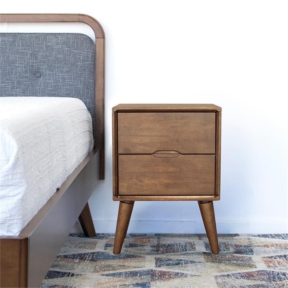 Walnut Brown 2 Drawer Solid Wood Nightstand Y56023