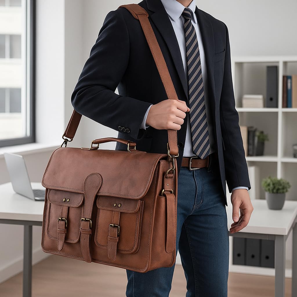 18 inch Leather Messenger Bag Q768567