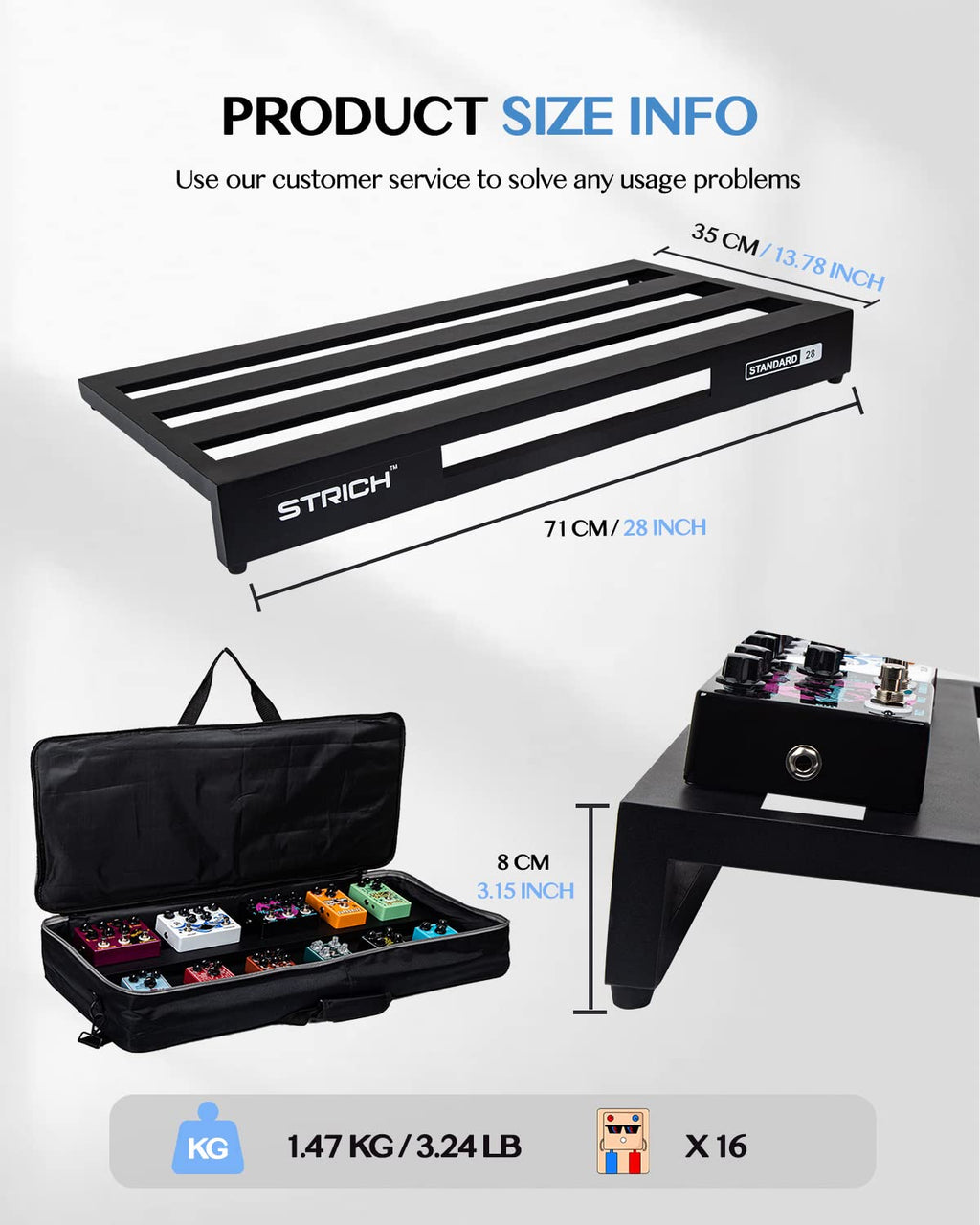 Aluminum Alloy Lightweight 28'' x 13.78'' Extra Large Guitar Pedal Board with Carry Bag W14246