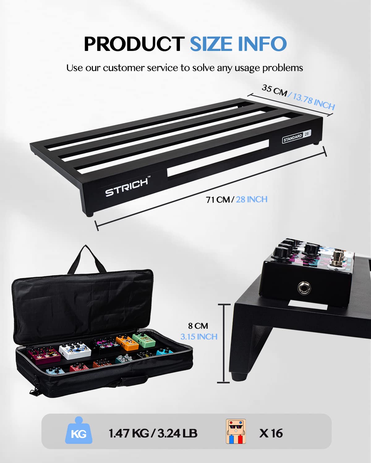 Aluminum Alloy Lightweight 28'' x 13.78'' Extra Large Guitar Pedal Board with Carry Bag W14246