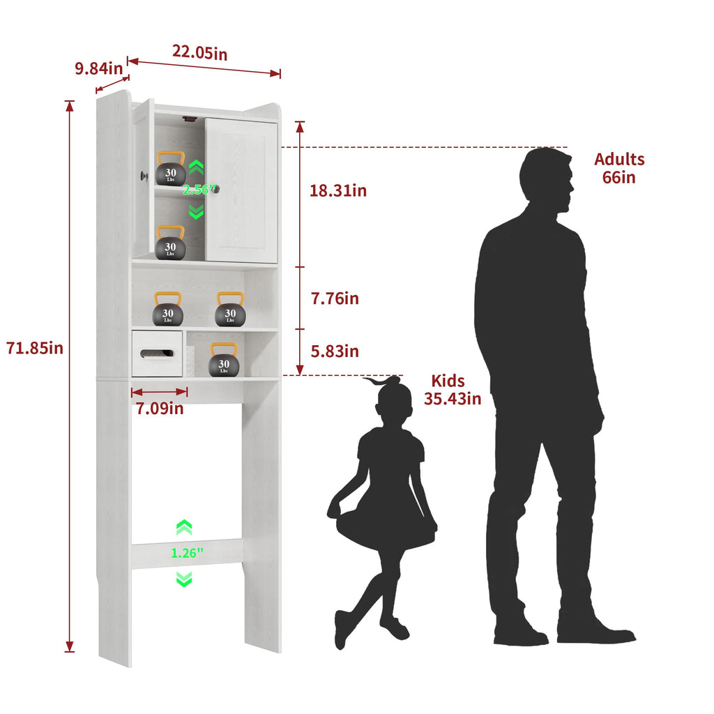 White Over the Toilet Storage Cabinet with Adjustable Shelves E6826