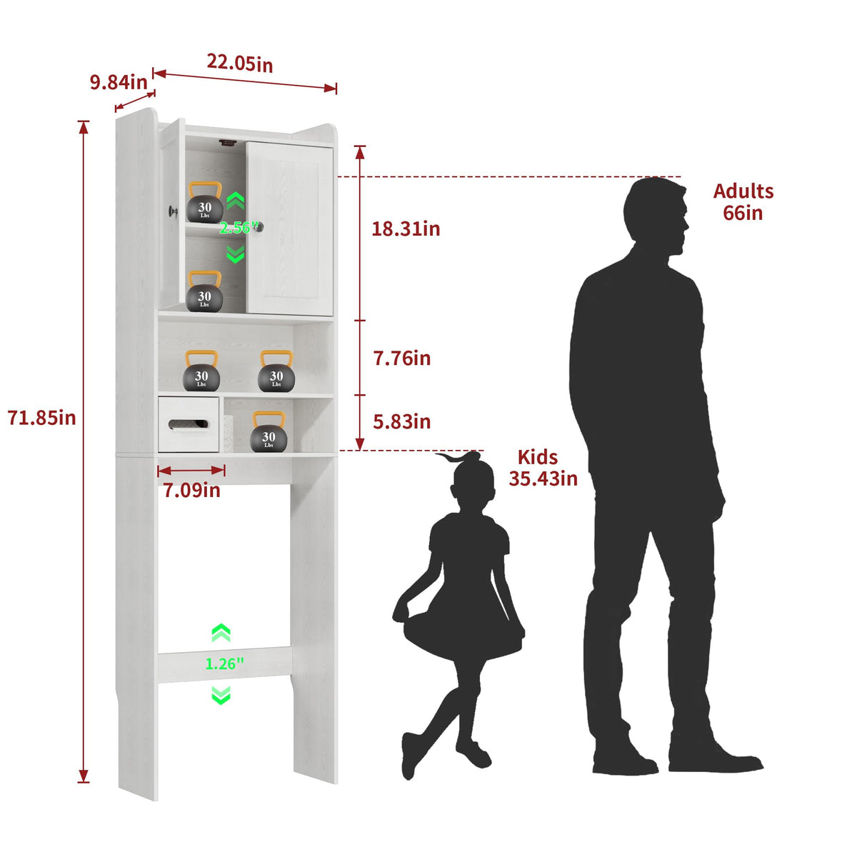 White Over the Toilet Storage Cabinet with Adjustable Shelves E6826