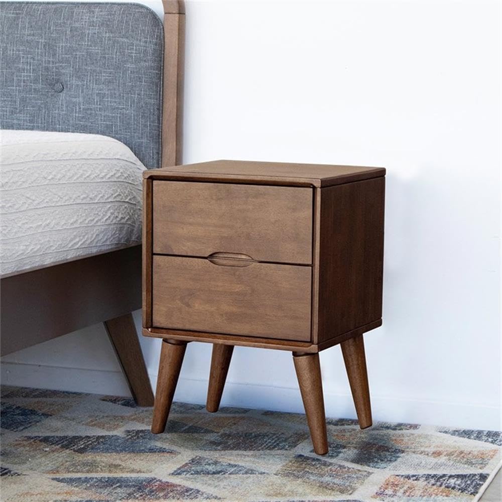Walnut Brown 2 Drawer Solid Wood Nightstand Y56023