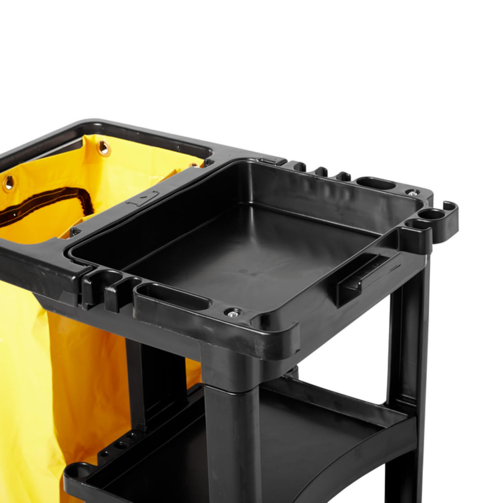 3-Shelf Wheeled Cleaning Cart with Yellow Vinyl Bag E510