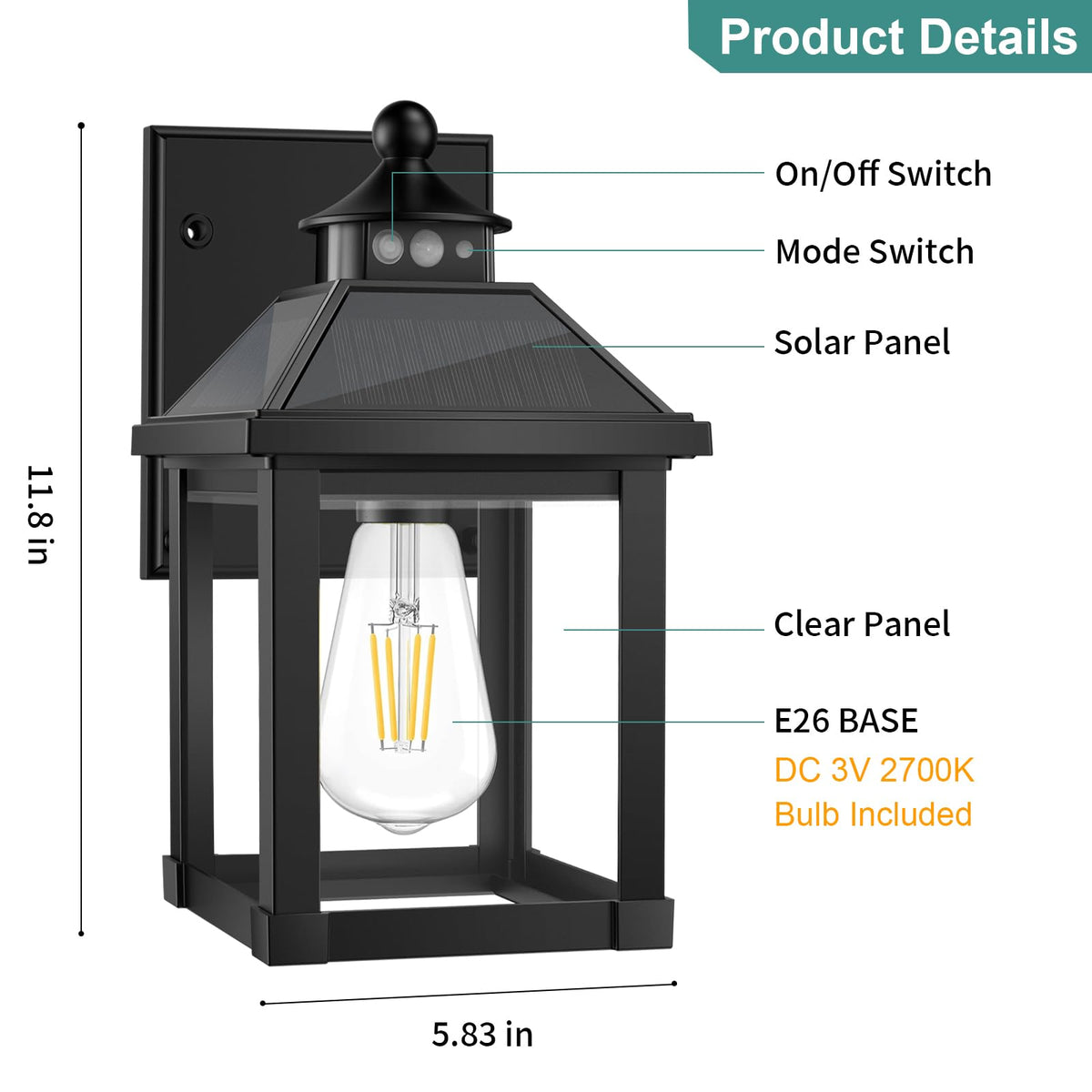 Solar Porch Lights Outdoor Dusk to Dawn with Motion Sensor T25506