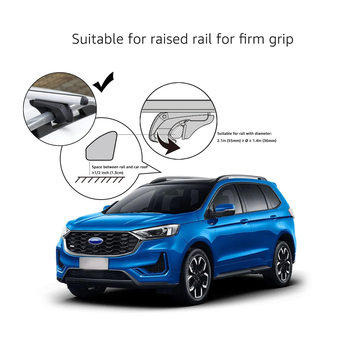 Black/Silver Cross Rail Roof Rack, 52 inches, Pack of 2 D6079