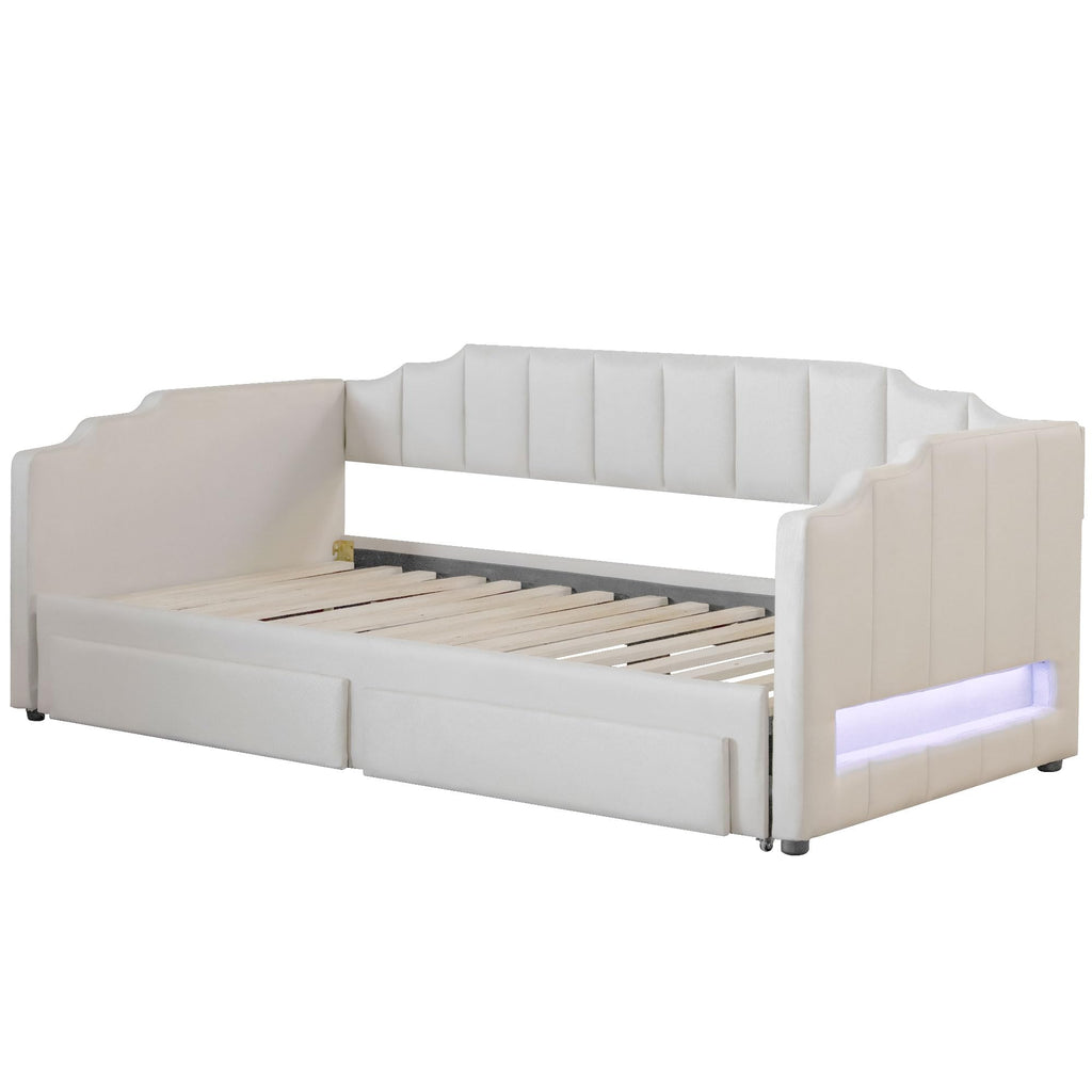 Linen Upholstered Daybed with Trundle and 2 Storage Drawers J88594