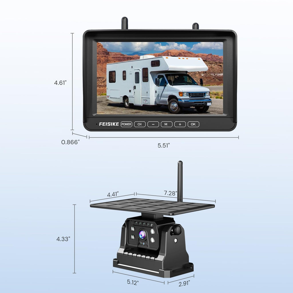 Magnetic Solar Wireless Backup Camera with 7" 1080P Monitor Y9398