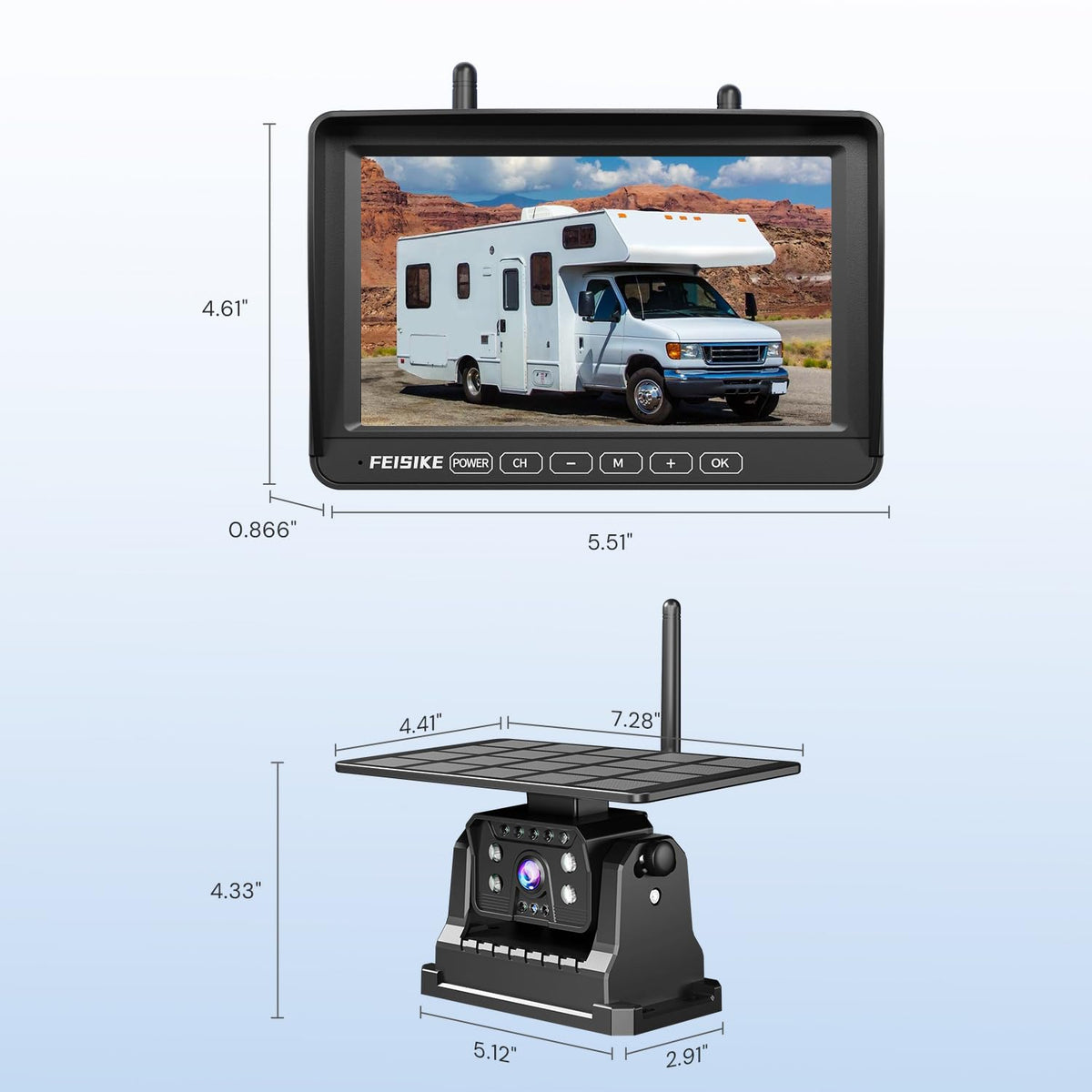 Magnetic Solar Wireless Backup Camera with 7" 1080P Monitor Y9398