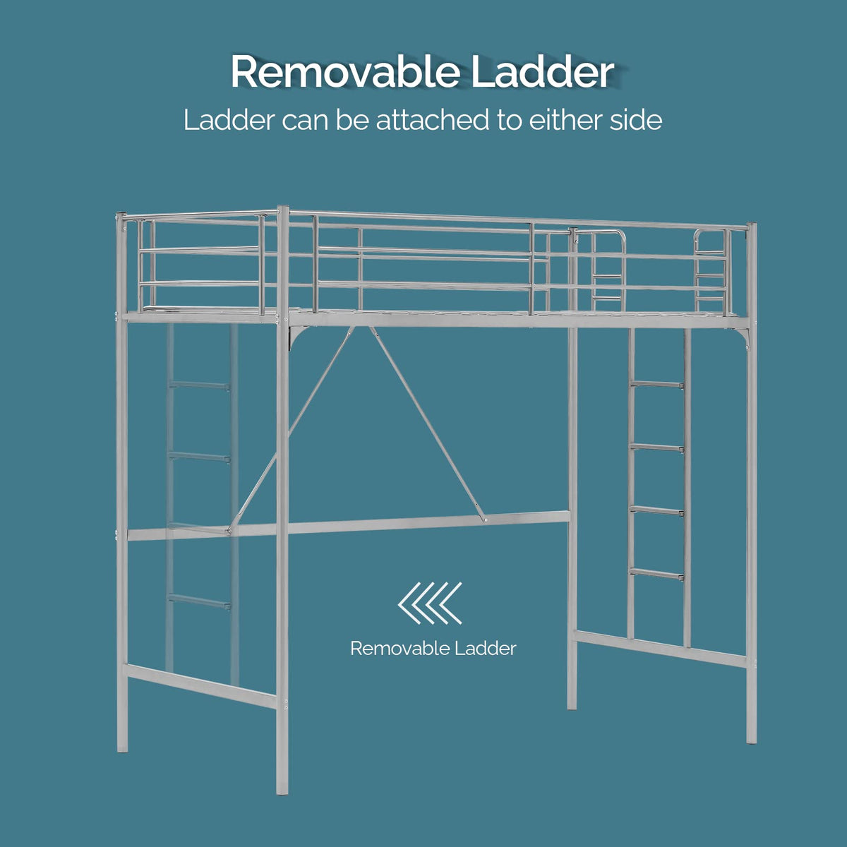 71 Inches Tall Twin Size Metal Loft Bed with Ladder and Safety Guard Rails, Gray L872779