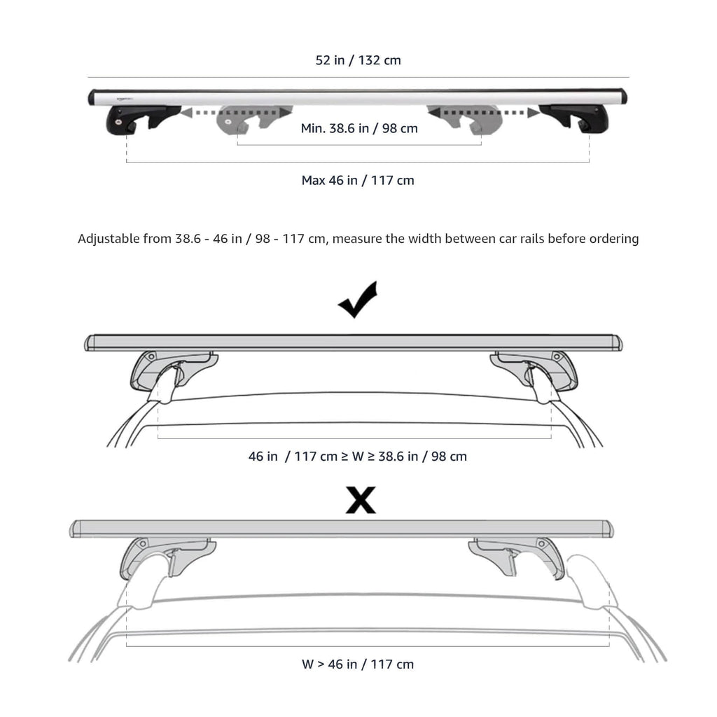 Black/Silver Cross Rail Roof Rack, 52 inches, Pack of 2 D6079