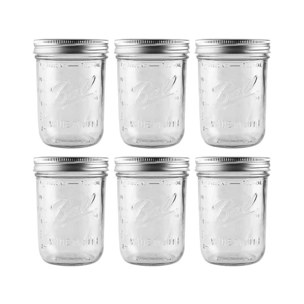16 oz Wide Mouth Glass Mason Jars, 6 Pack with Airtight Lids V5899