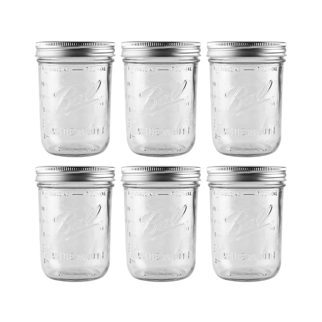 16 oz Wide Mouth Glass Mason Jars, 6 Pack with Airtight Lids V5899