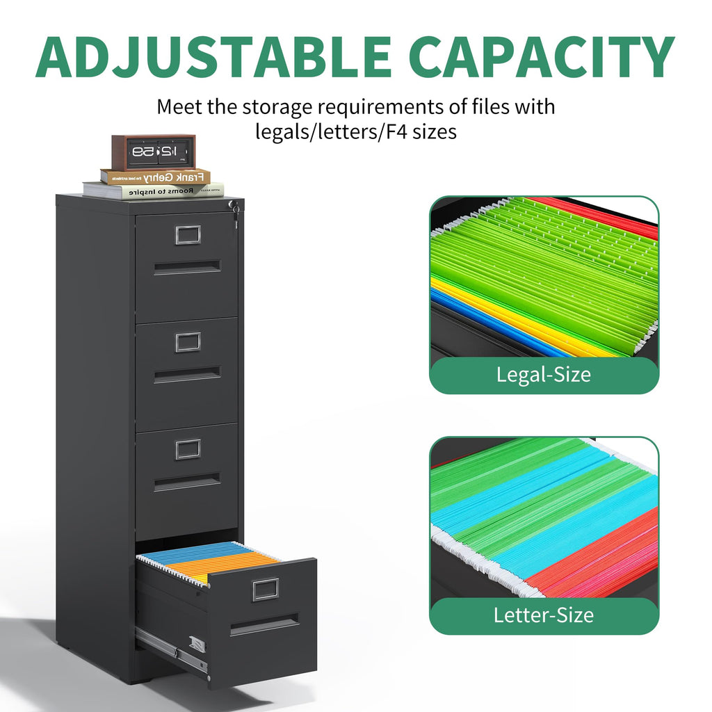 Black 4 Drawer Steel File Cabinet with Lock V9649