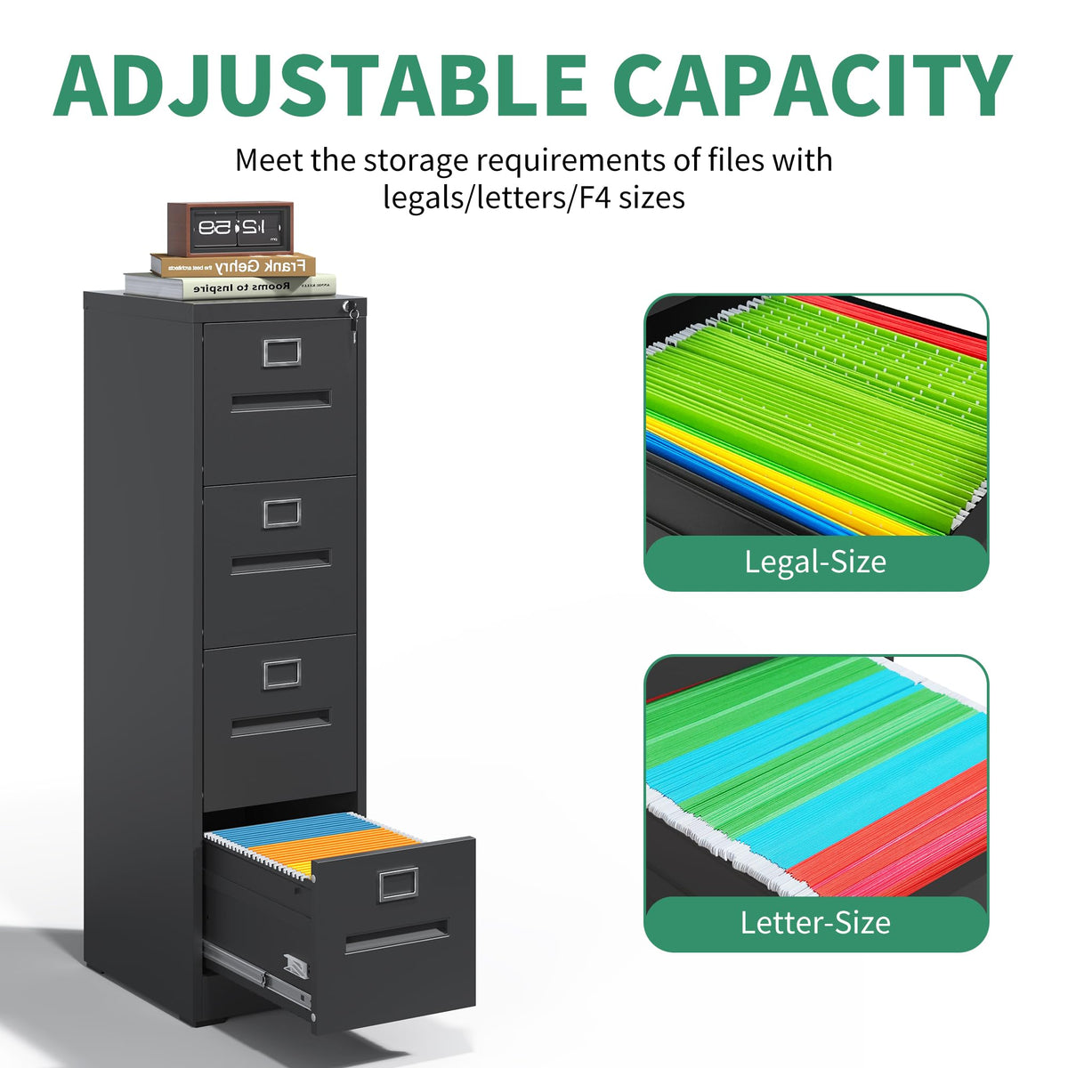 Black 4 Drawer Steel File Cabinet with Lock V9649