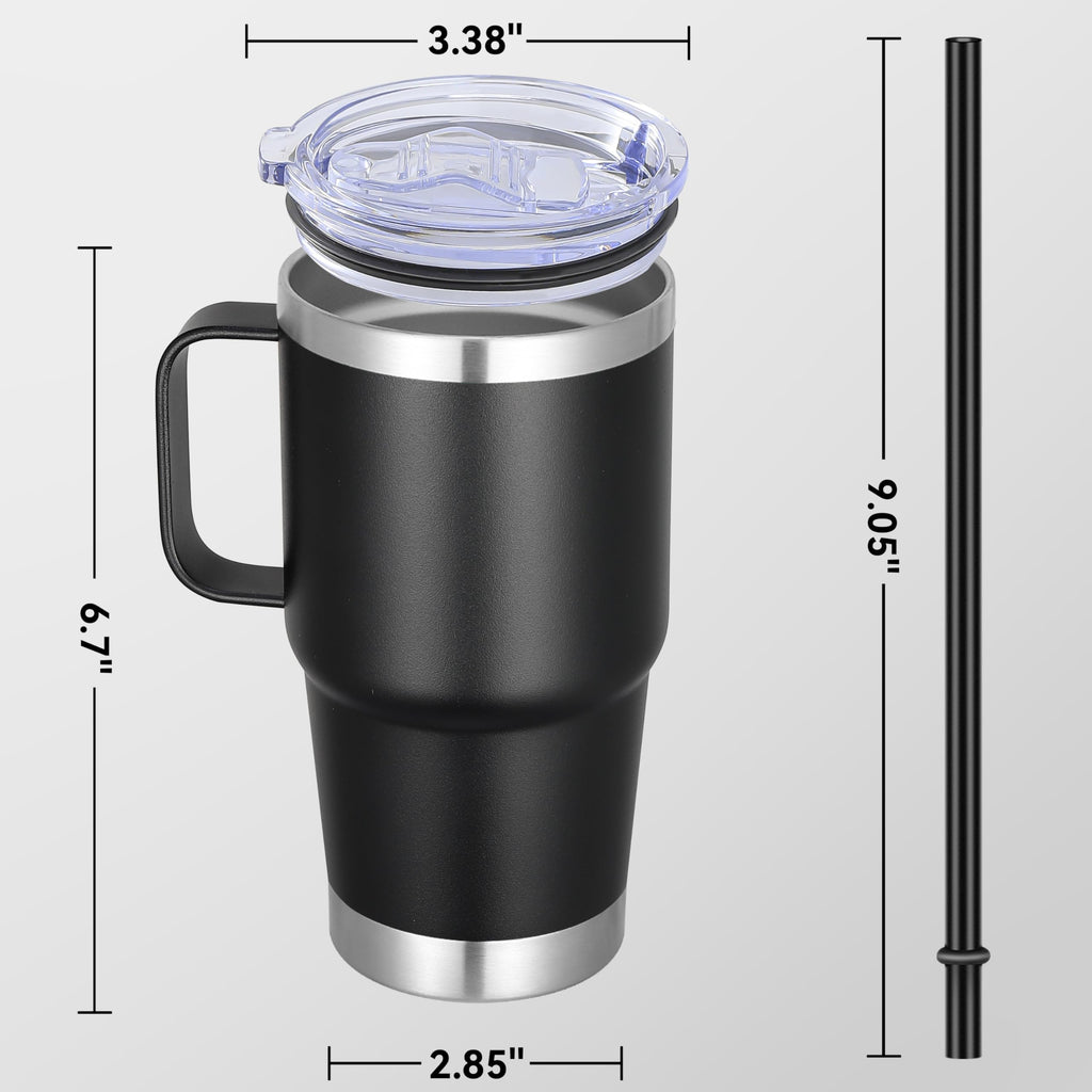 20 oz Stainless Steel Insulated Tumbler with Handle Lid and Straw B68947