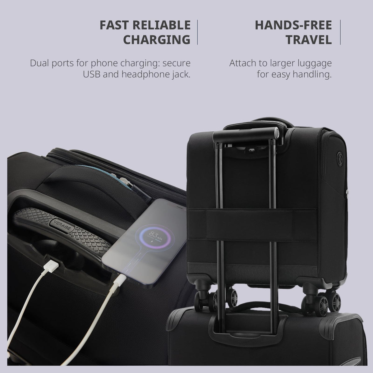 14-Inch Underseat Carry On Luggage with Spinner Wheels & USB Charging Port N560569