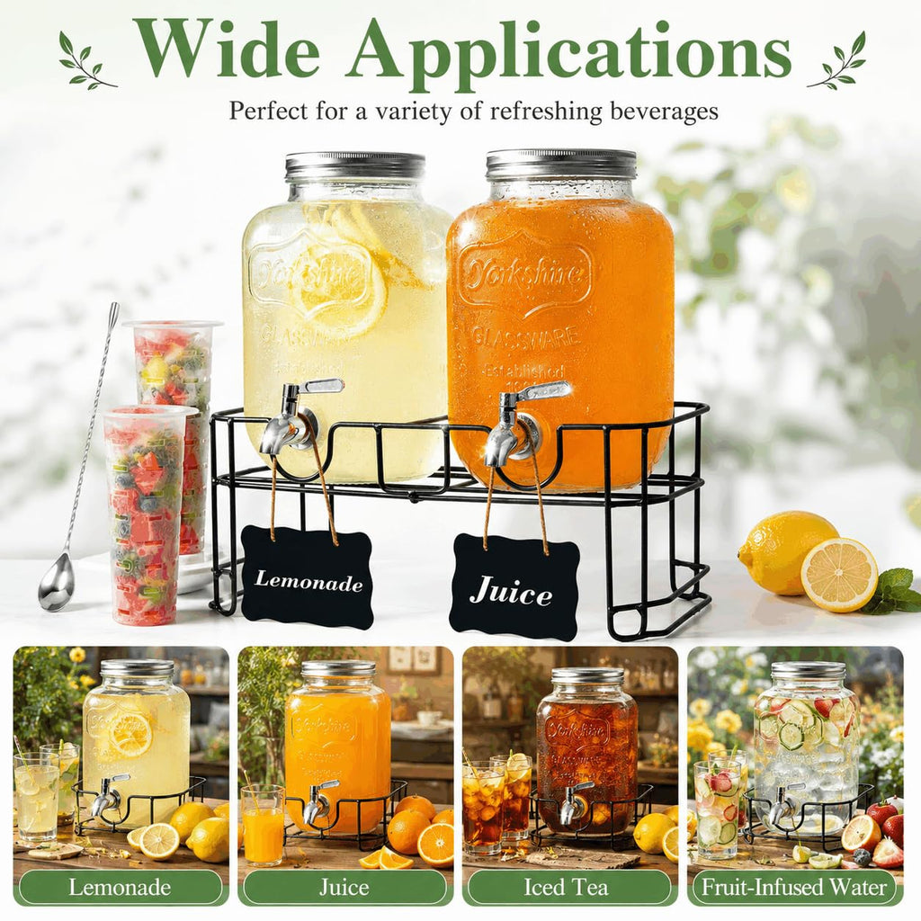 2-Pack 1-Gallon Glass Drink Dispensers with Wire Stand T479053