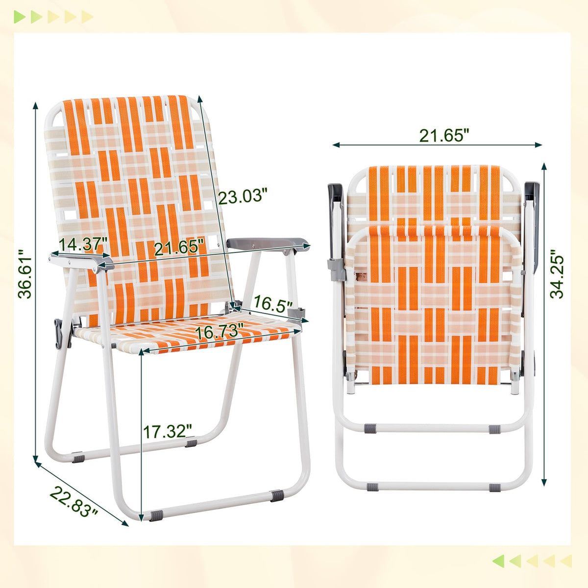 Folding Webbed Chair Set of 2 Steel Frame 300lbs Capacity V750031