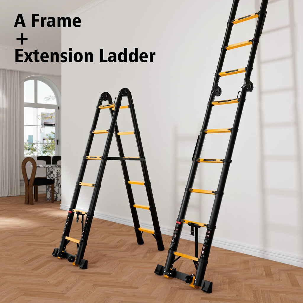 Telescoping Ladder 16.5 FT A Frame 330 lbs Capacity Yellow W1159
