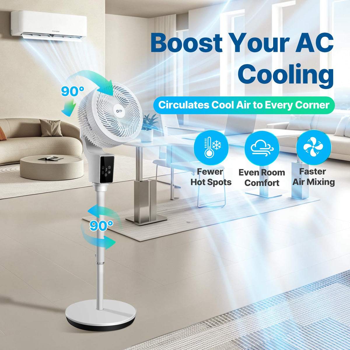 Oscillating Fan, 360° Air Circulator Pedestal Fan, 43.3” Adjustable Height R9667