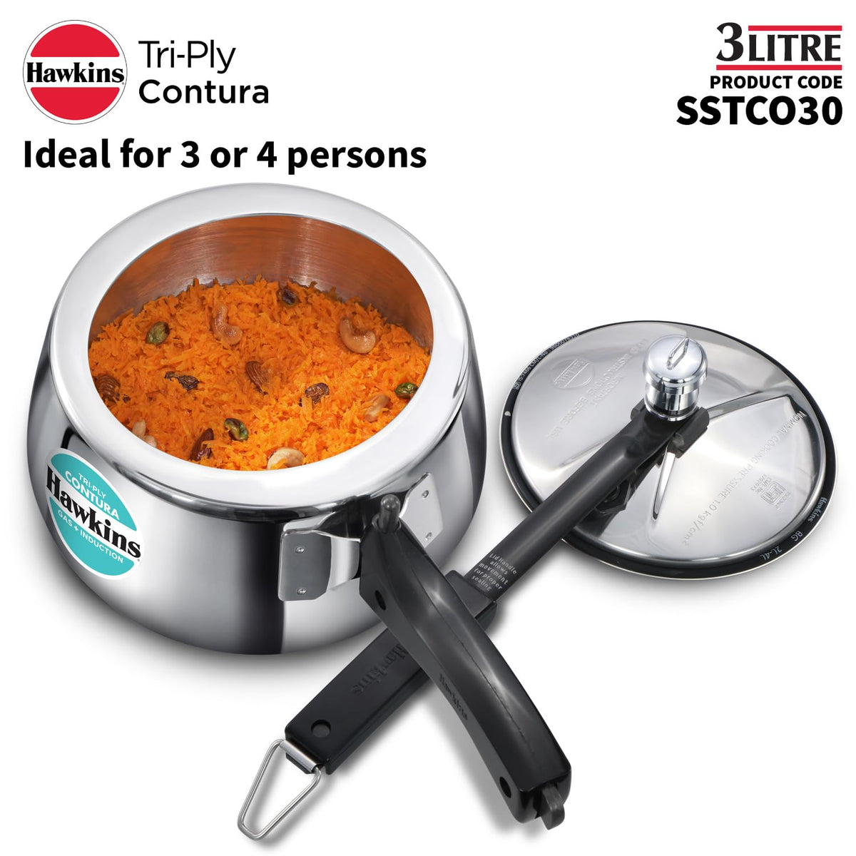 3 Litre Triply Stainless Steel Pressure Cooker L455