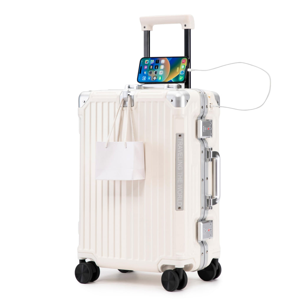 20 Inch White ABS Hardside Spinner Luggage with USB Port T277